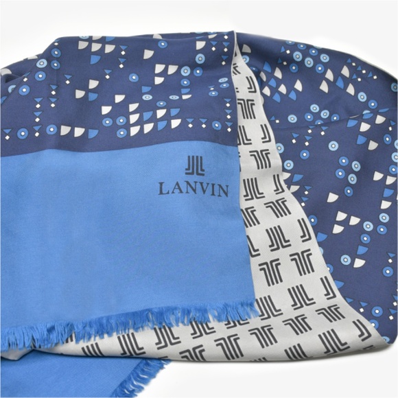 LANVIN Vintage Iconic Logo Reversible Silk Scarf 13" x 50" - Picture 4 of 8